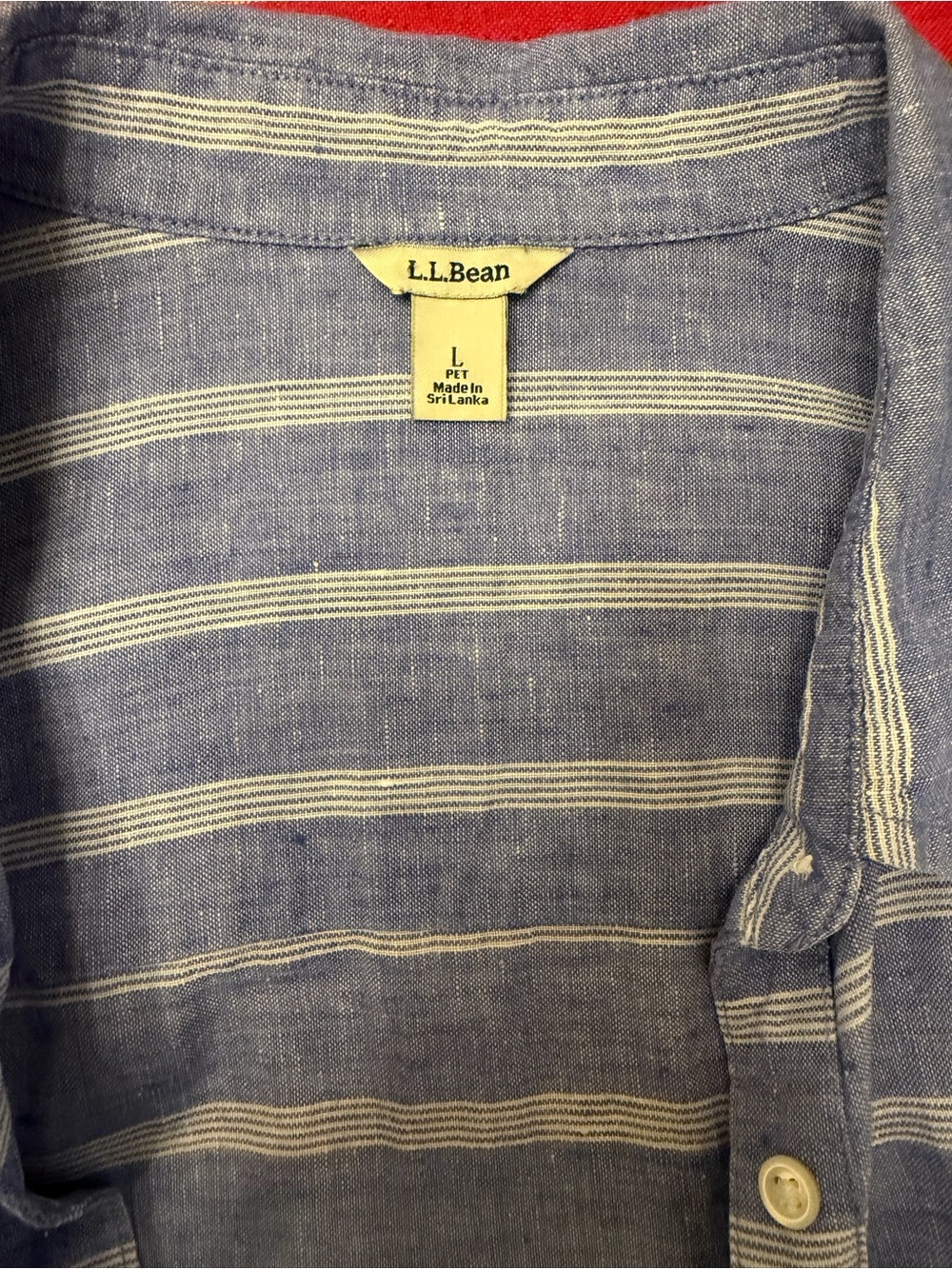 L.L. Bean Blue Striped women’s Linen-Blend Button-Up Shirt